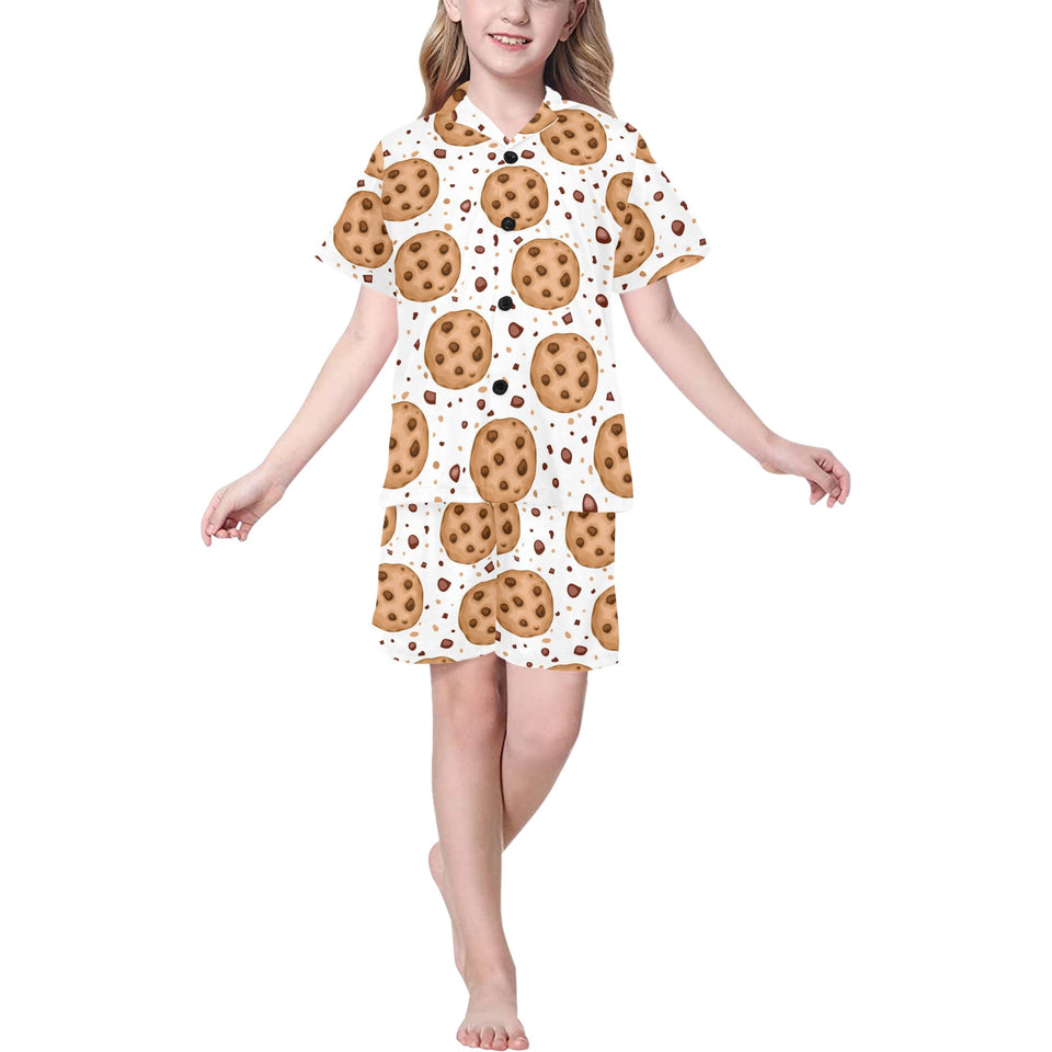 chocolate chip cookie pattern Kids' Boys' Girls' V-Neck Short Pajama Set