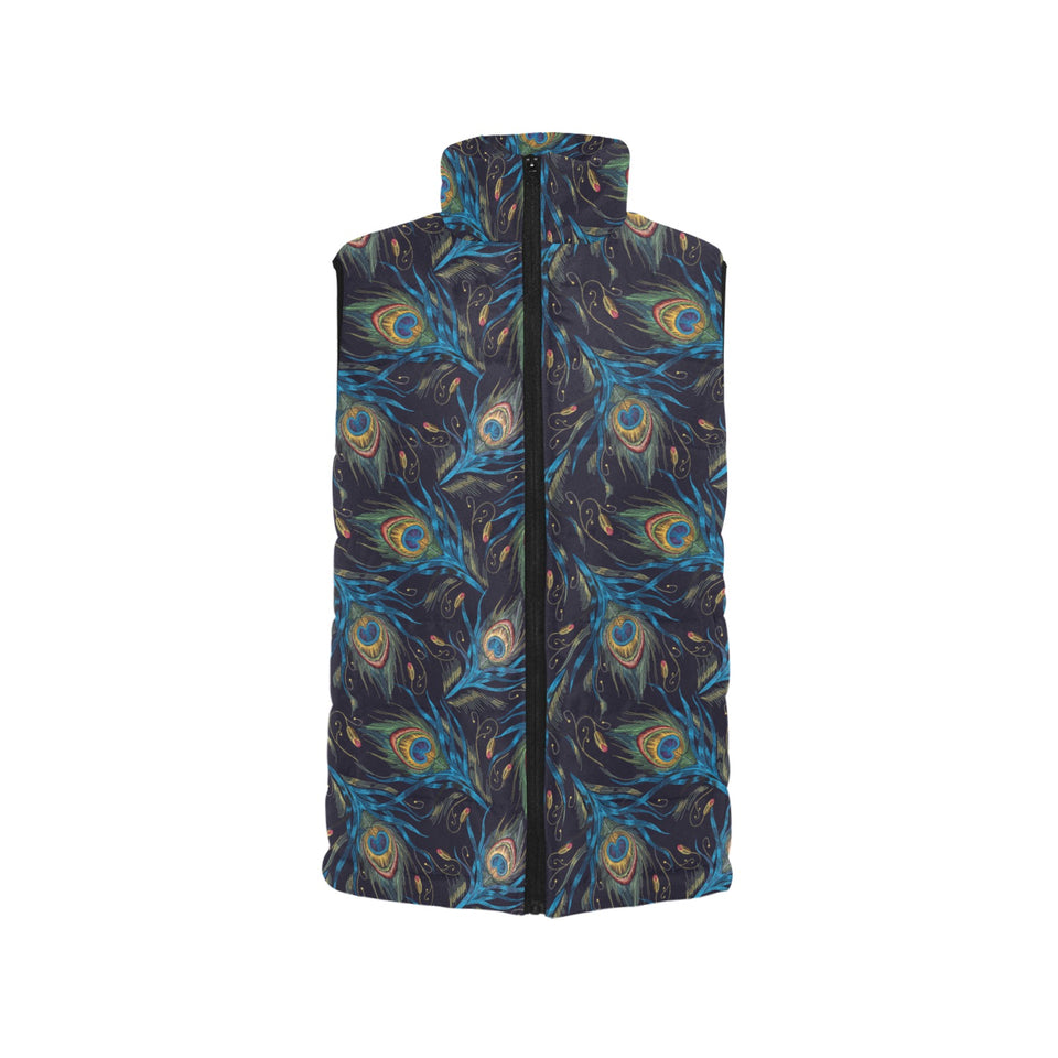 Beautiful peacock feather pattern Women's Padded Vest