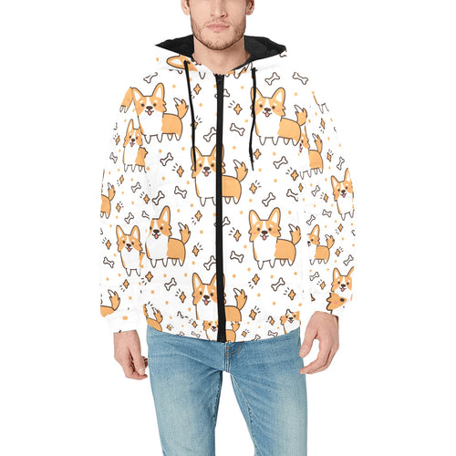 Cute corgi heart star bone pattern Men's Padded Hooded Jacket