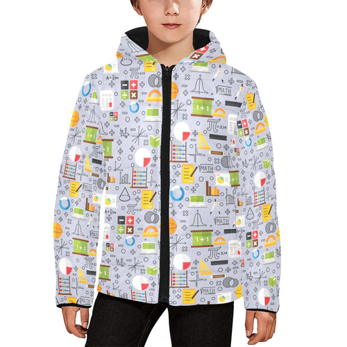Math Pattern Print Design 04 Kids' Boys' Girls' Padded Hooded Jacket
