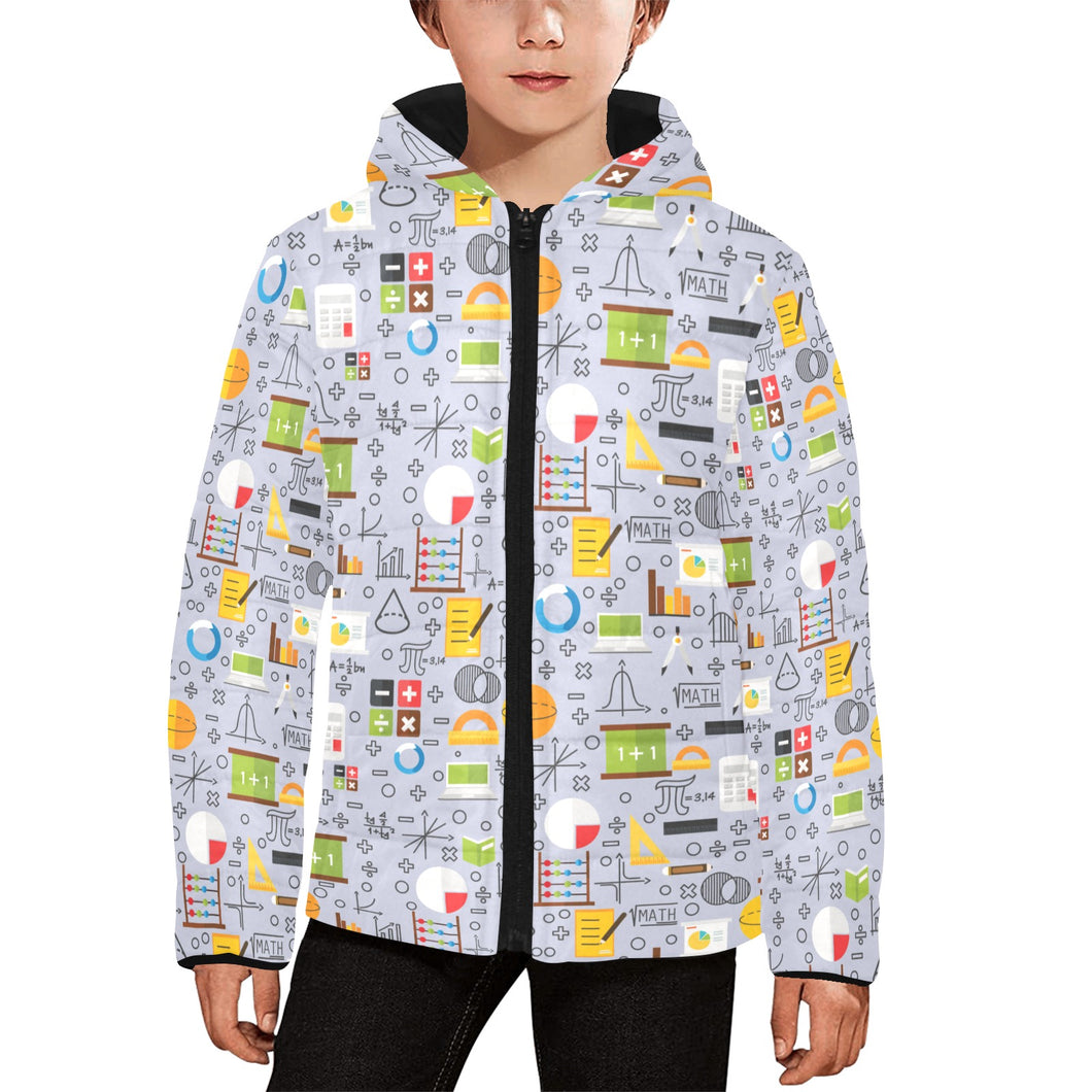 Math Pattern Print Design 04 Kids' Boys' Girls' Padded Hooded Jacket