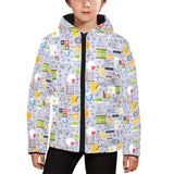 Math Pattern Print Design 04 Kids' Boys' Girls' Padded Hooded Jacket
