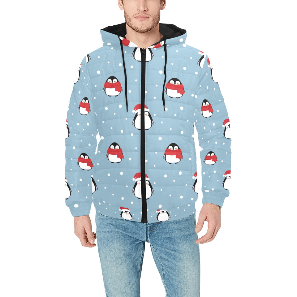 Cute penguin christmas snow pattern Men's Padded Hooded Jacket