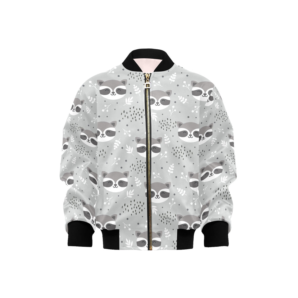 Cute raccoons leaves dot Kids' Boys' Girls' Bomber Jacket