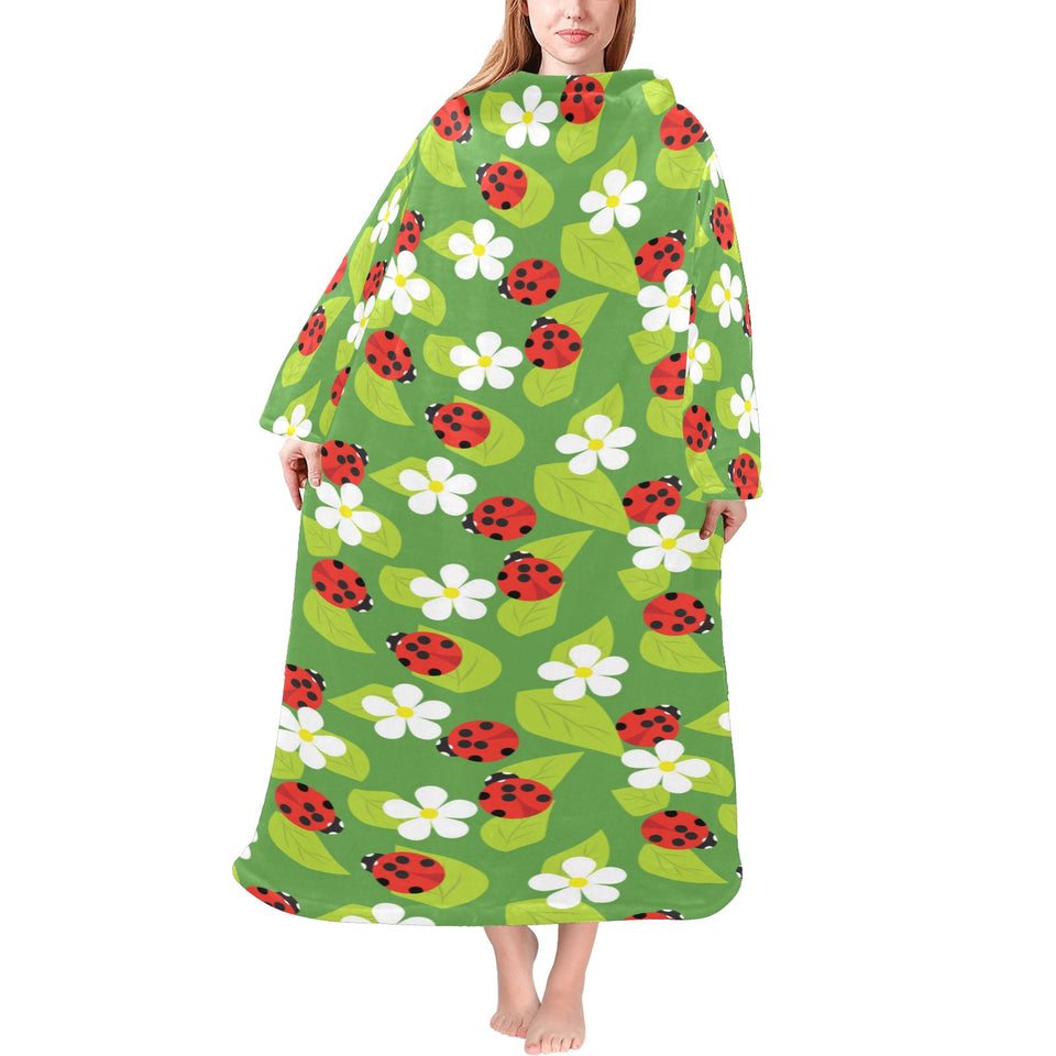 Ladybug Pattern Print Design 01 Blanket Robe with Sleeves