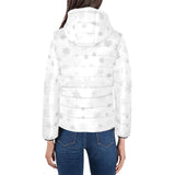 Snowflake pattern white background Women's Padded Hooded Jacket