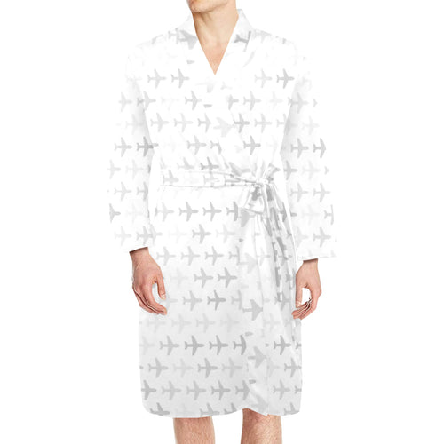 Airplane print pattern Men's Long Sleeve Belted Night Robe