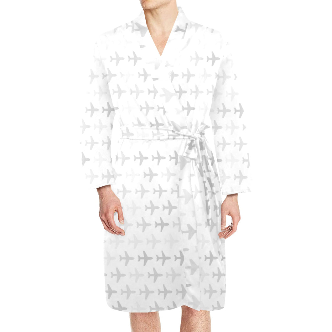 Airplane print pattern Men's Long Sleeve Belted Night Robe