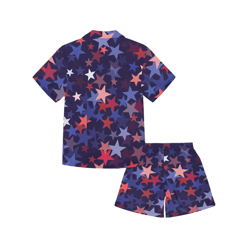 Red blue star pattern Kids' Boys' Girls' V-Neck Short Pajama Set
