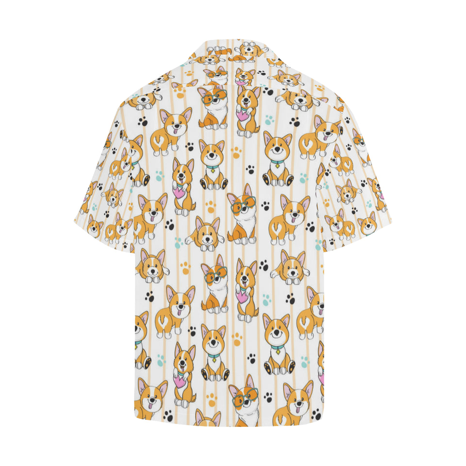 Cute dog corgi striped background pattern Men's All Over Print Hawaiian Shirt