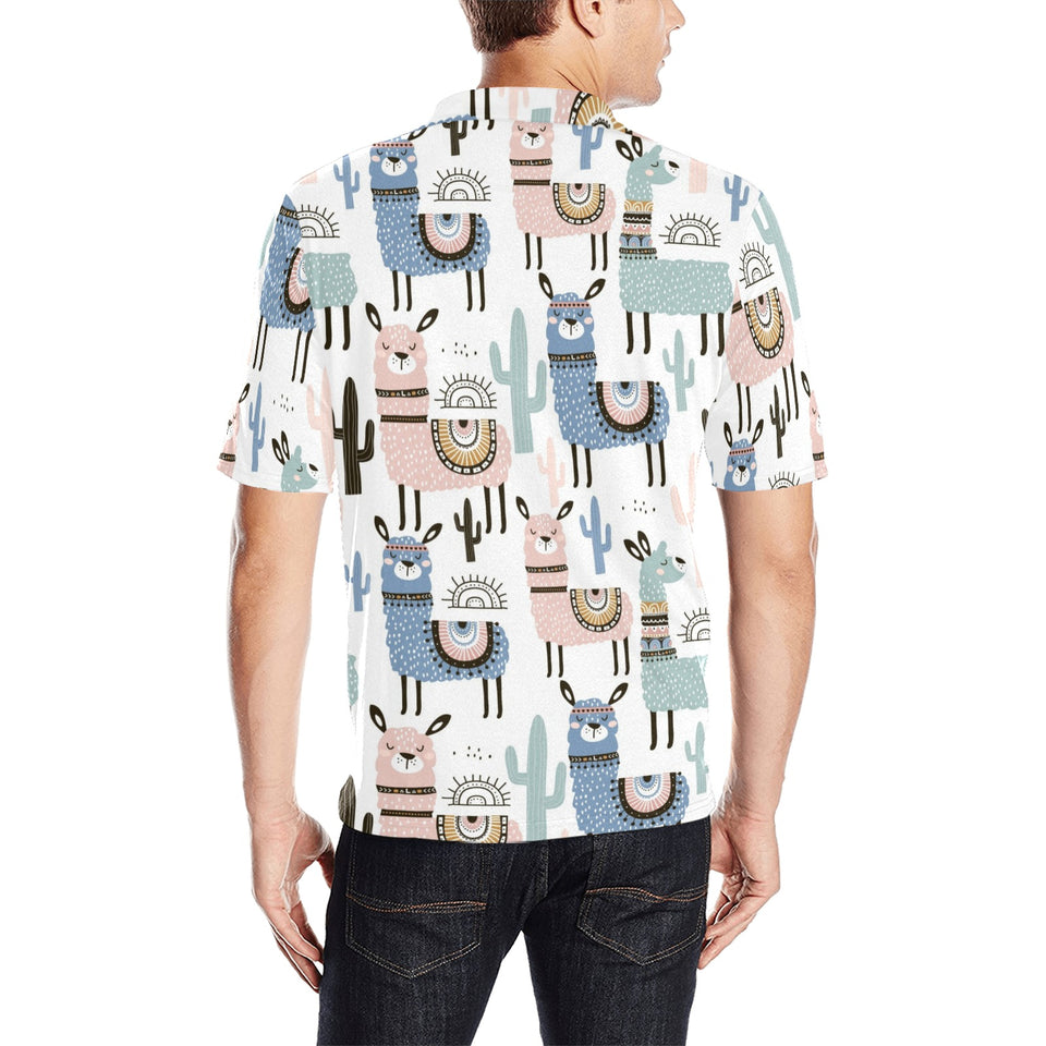 lama Alpaca cactus hand drawn pattern Men's All Over Print Polo Shirt