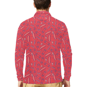 Skate Board Pattern Print Design 01 Men's Long Sleeve Polo Shirt