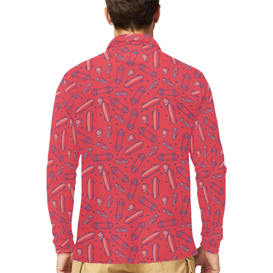 Skate Board Pattern Print Design 01 Men's Long Sleeve Polo Shirt