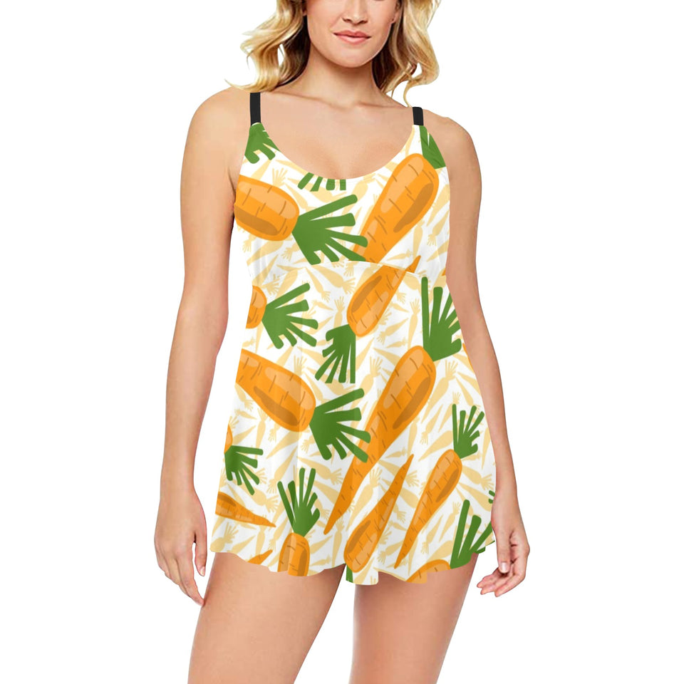 Carrot Pattern Print Design 01 Chest Sexy Pleated Two Piece Swim Dress