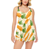 Carrot Pattern Print Design 01 Chest Sexy Pleated Two Piece Swim Dress
