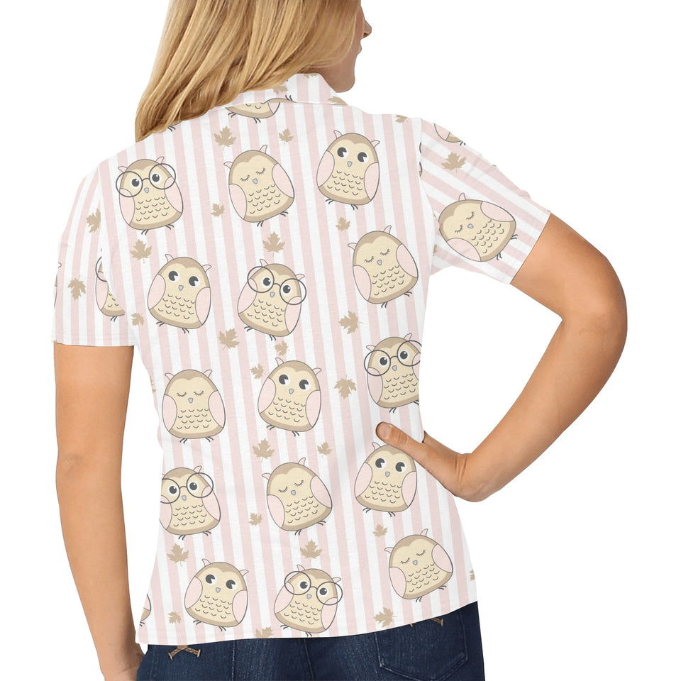 cute owl leaf Women's All Over Print Polo Shirt