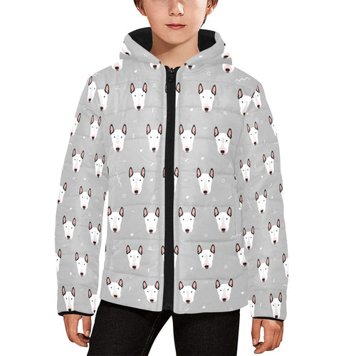 Bull Terrier Pattern Print Design 05 Kids' Boys' Girls' Padded Hooded Jacket