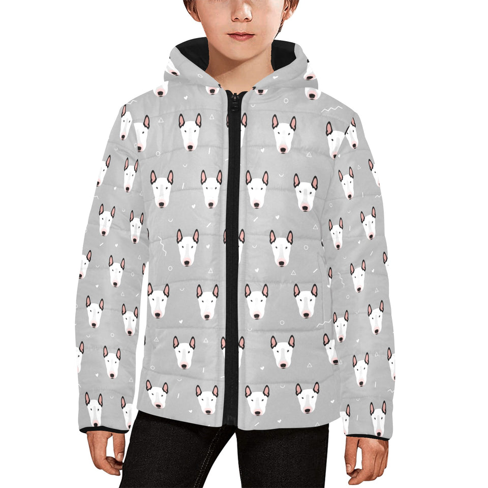 Bull Terrier Pattern Print Design 05 Kids' Boys' Girls' Padded Hooded Jacket