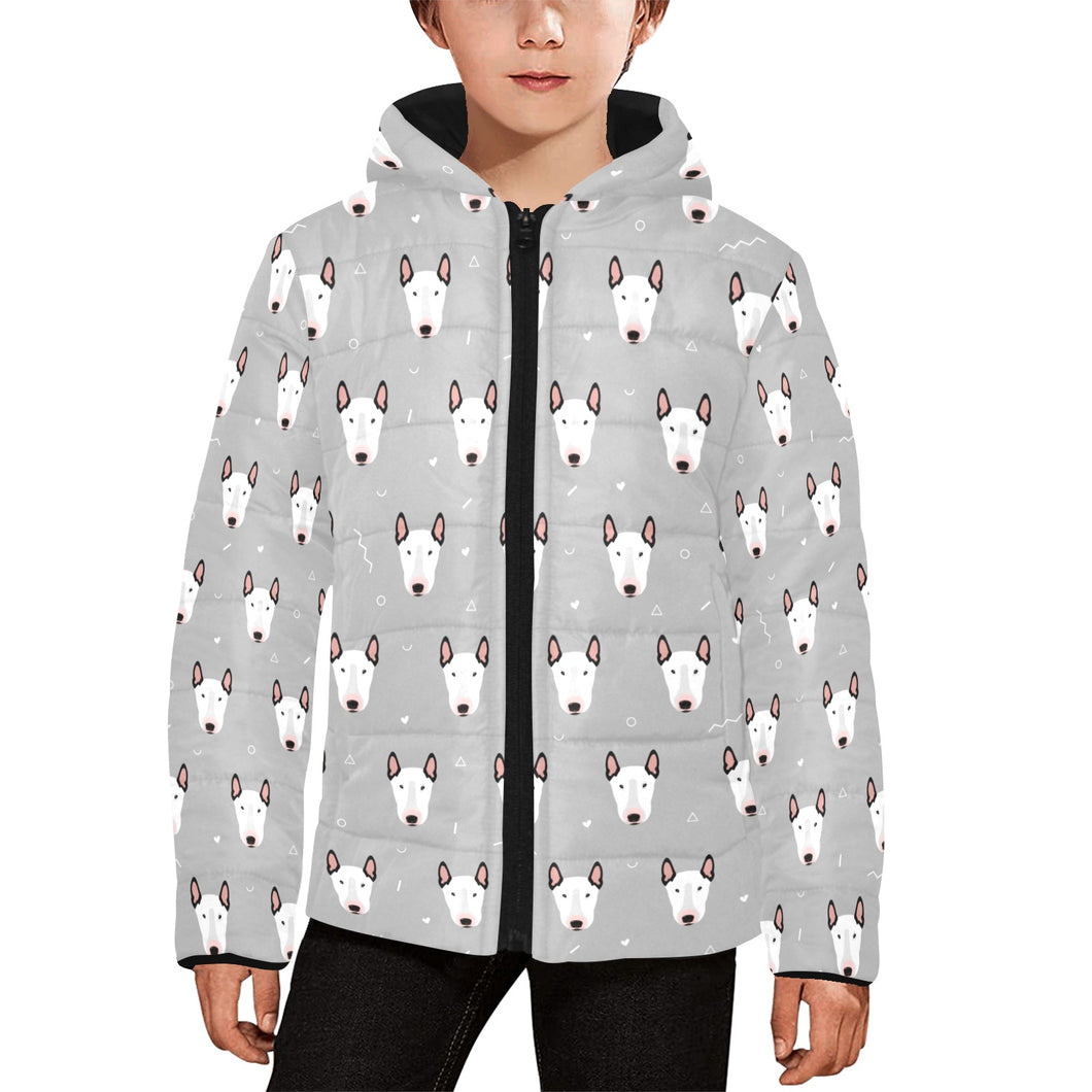 Bull Terrier Pattern Print Design 05 Kids' Boys' Girls' Padded Hooded Jacket