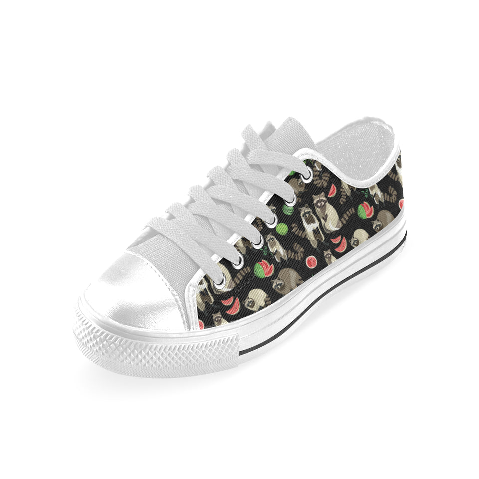 Raccoon watermelon pattern Men's Low Top Shoes White