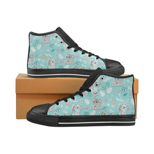 Cute koalas blue background pattern Women's High Top Canvas Shoes Black