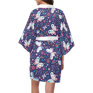 Colorful butterfly flower pattern.eps Women's Short Kimono Robe