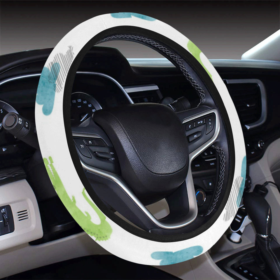 watercolor crocodile pattern Car Steering Wheel Cover
