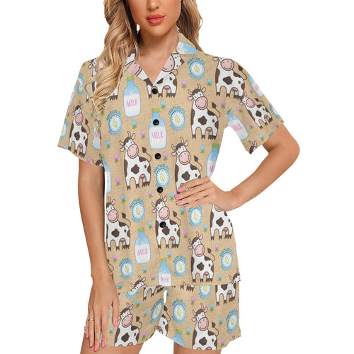 Cow bottle of milk pattern Women's V-Neck Short Pajama Set