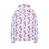 Purple seahorse blue coral pattern Kids' Boys' Girls' Padded Hooded Jacket