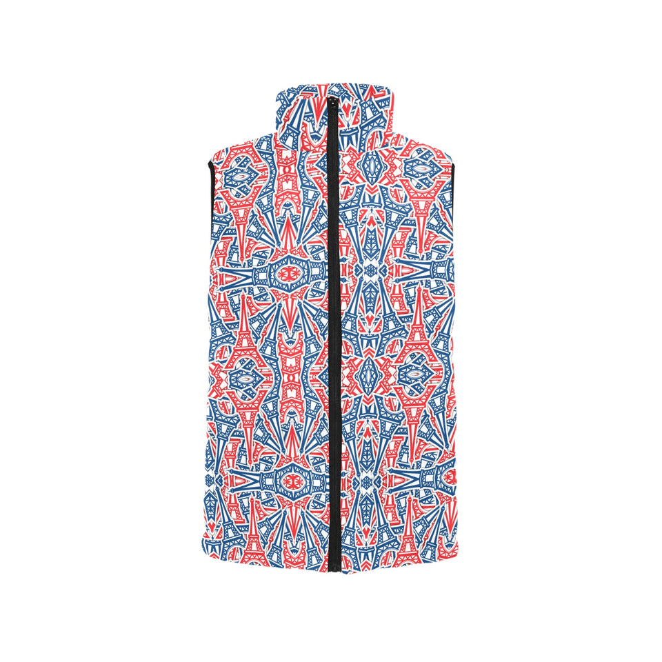 Blue Red Eiffel Tower Pattern Print Design 02 Men's Padded Vest