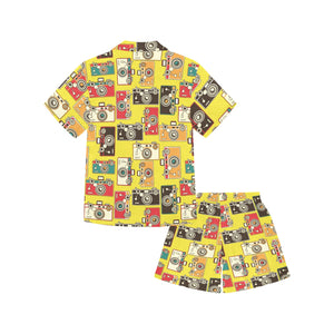 Camera Pattern Print Design 02 Kids' Boys' Girls' V-Neck Short Pajama Set