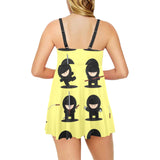 Cute ninja yellow background Chest Sexy Pleated Two Piece Swim Dress