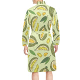 Durian leaves pattern background Men's Long Sleeve Belted Night Robe