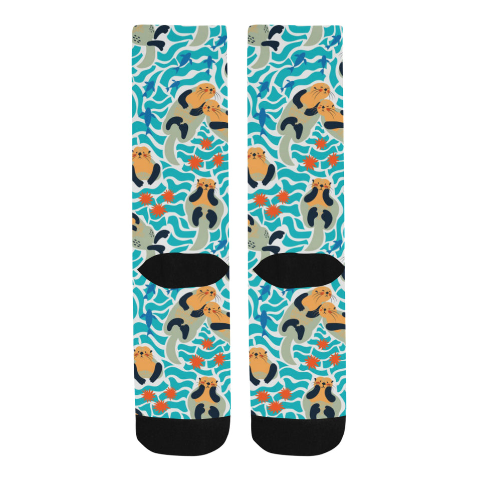 Cute sea otters fishe sea urchin pattern Crew Socks
