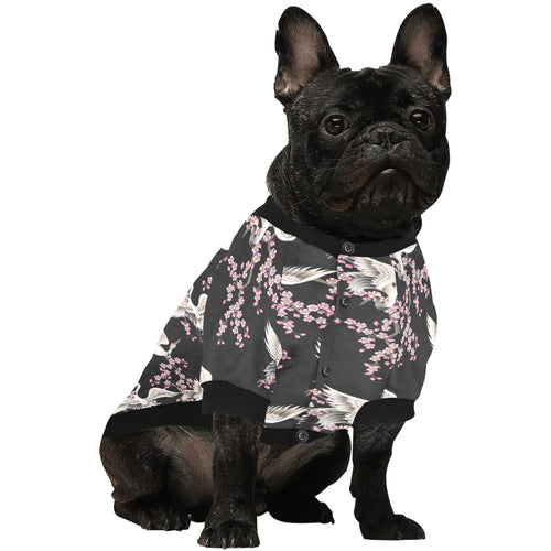 Japanese crane pink sakura pattern All Over Print Pet Dog Round Neck Fuzzy Shirt