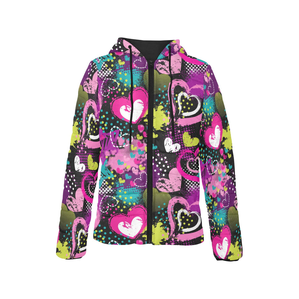 heart dot wave star creative design pattern Women's Padded Hooded Jacket