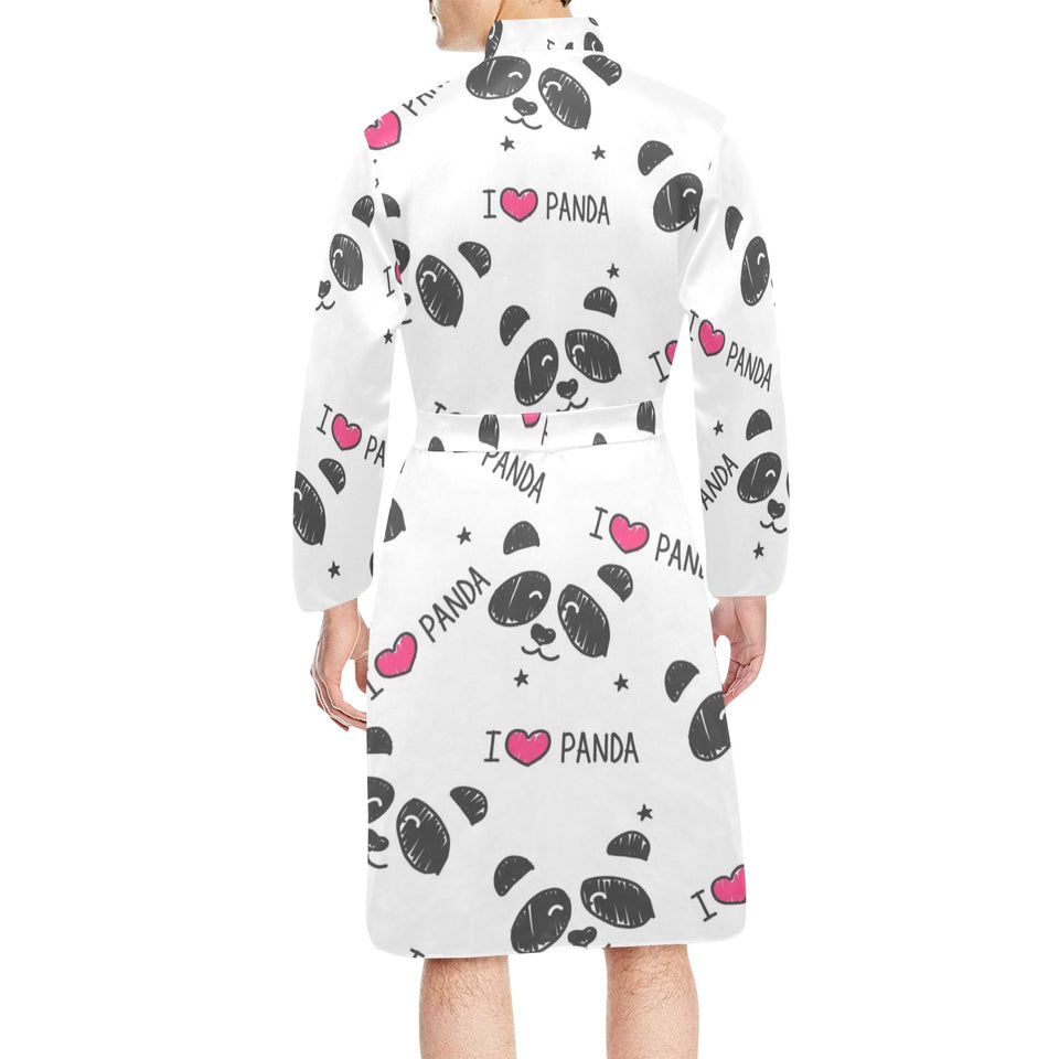 Hand Drawn faces of pandas pattern Men's Long Sleeve Belted Night Robe