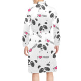 Hand Drawn faces of pandas pattern Men's Long Sleeve Belted Night Robe