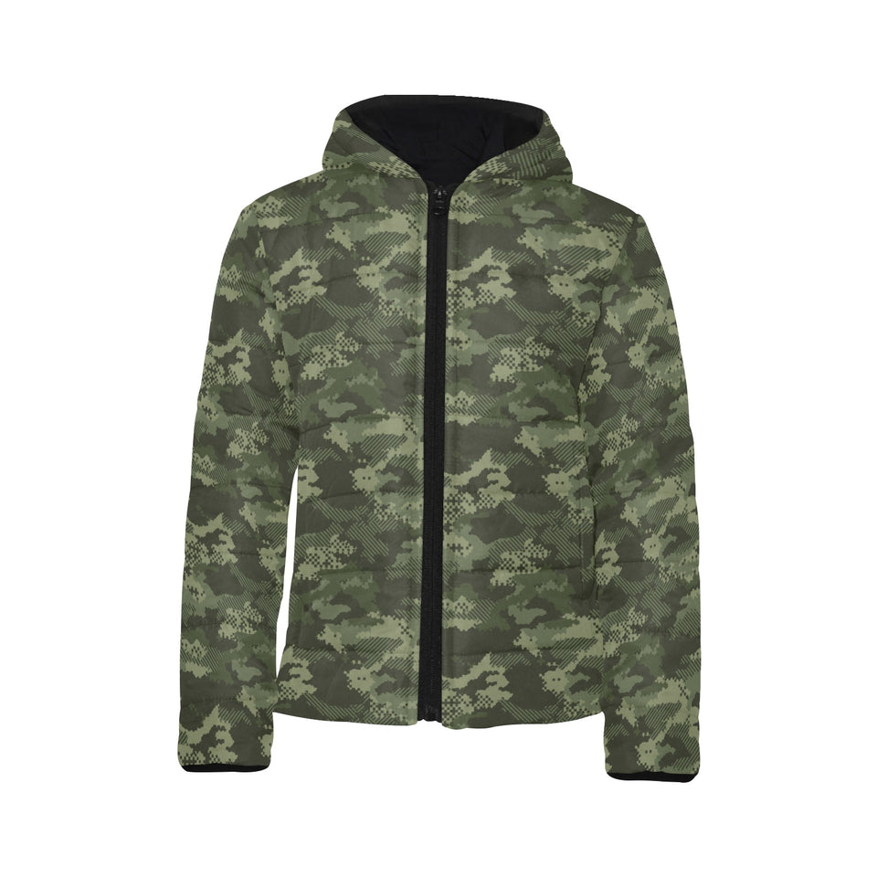 Digital Green camouflage pattern Kids' Boys' Girls' Padded Hooded Jacket