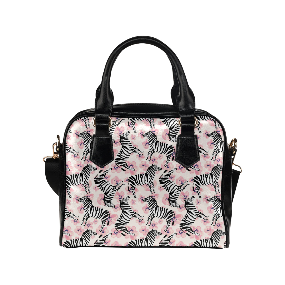 Zebra pink flower background Shoulder Handbag