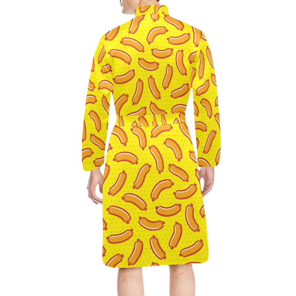 Sausage Pattern Print Design 01 Men's Long Sleeve Belted Night Robe