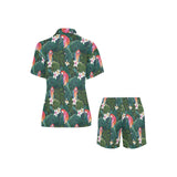 Parrot Palm tree leaves flower hibiscus pattern Women's V-Neck Short Pajama Set