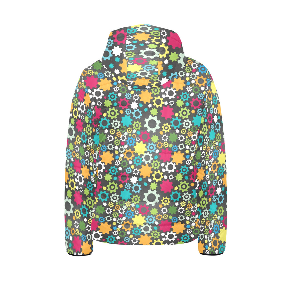 Gear Pattern Print Design 03 Kids' Boys' Girls' Padded Hooded Jacket
