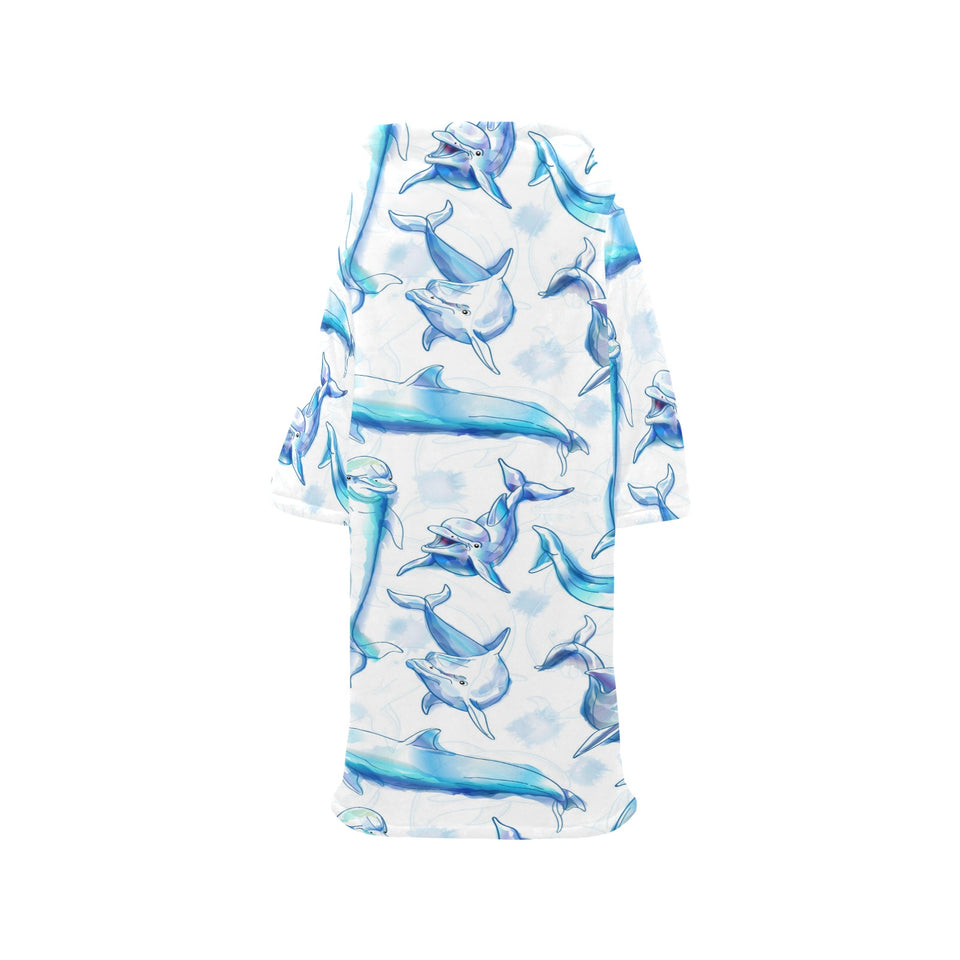 Watercolor dolphin pattern Blanket Robe with Sleeves