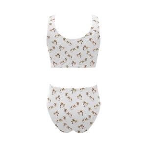 Jack Russel Pattern Print Design 04 Chest Bowknot High Waisted Bikini Swimsuit