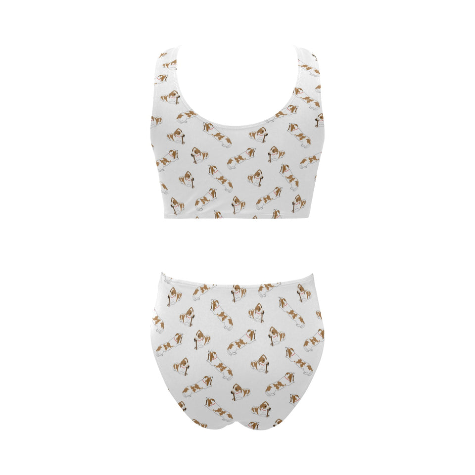 Jack Russel Pattern Print Design 04 Chest Bowknot High Waisted Bikini Swimsuit