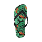 heliconia flower palm monstera leaves black backgr Unisex Flip Flops