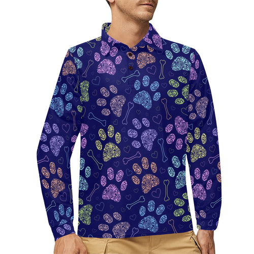 Dog Paws Pattern Print Design 02 Men's Long Sleeve Polo Shirt