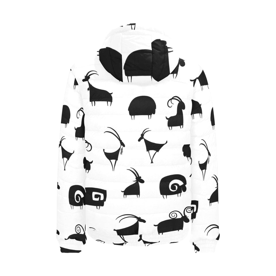 Goat ram pattern Men's Padded Hooded Jacket