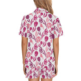 pink sketch tulip pattern Women's V-Neck Short Pajama Set